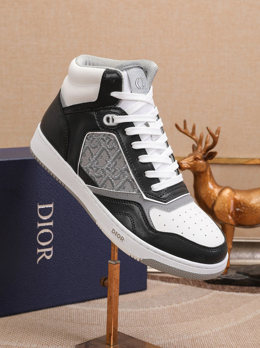 Dior Men's High Top Sneakers with Oblique Pattern and Adjustable Strap