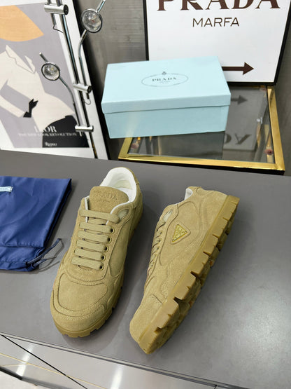 Prada Unisex Sneakers Triangle Logo Suede Luxury Sneakers