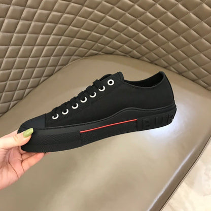 Burberry Unisex Black Canvas Sneakers Stylish Comfortable Footwear For Men And Women With Red Accent Detail