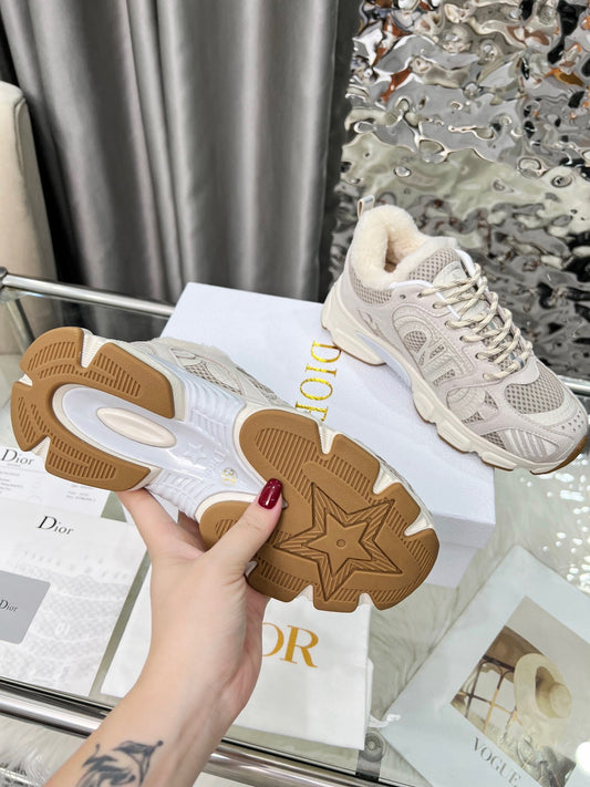 Women's Dior Beige Sneakers With Warm Fleece Lining