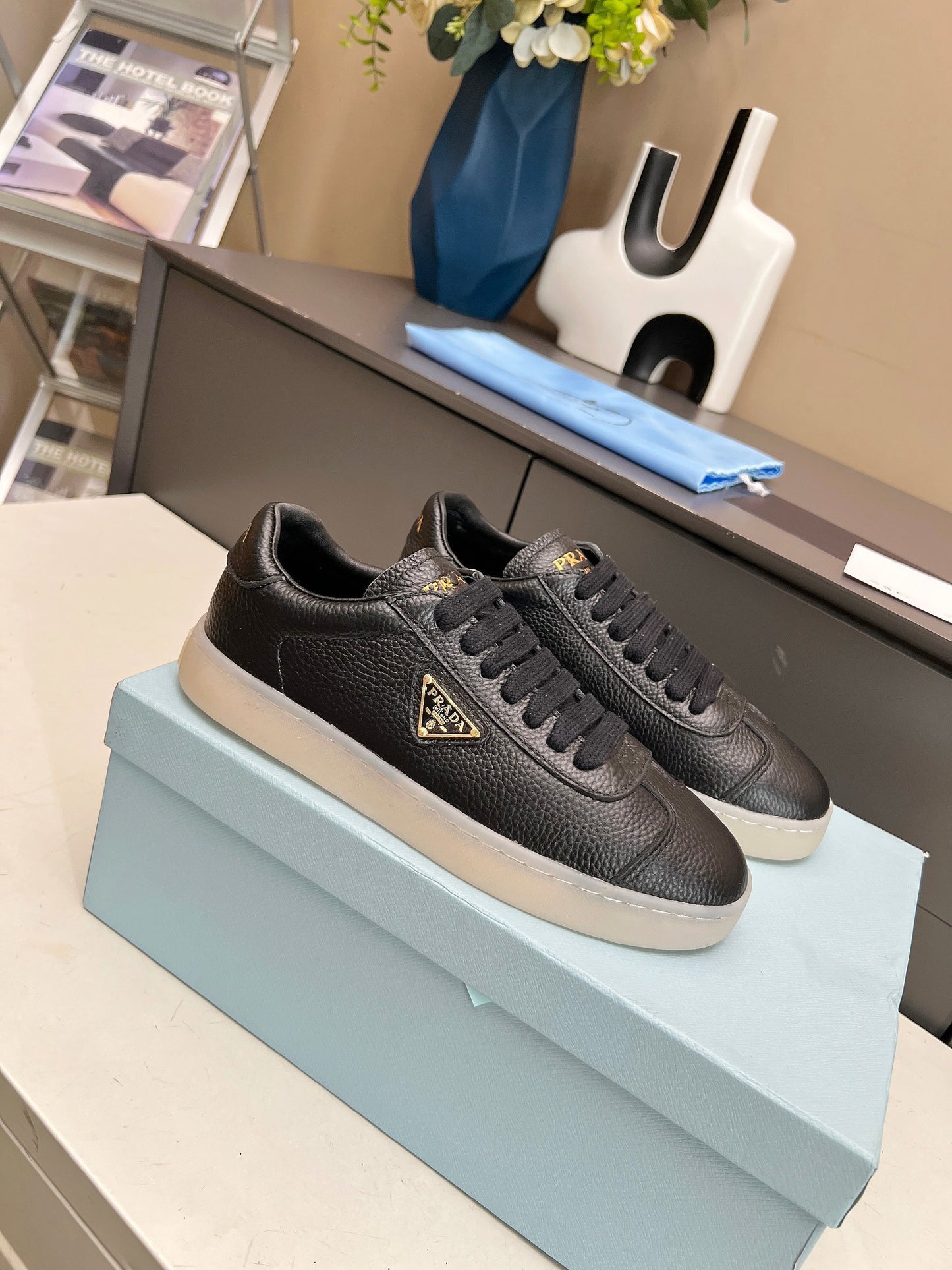 Prada Unisex Sneakers Triangle Logo Luxury Fashion Sneakers