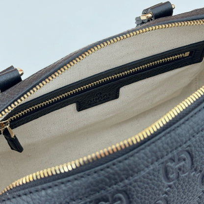 Gucci Black Guccissima Leather Top Handle Bag With Gold Tone Chain Straps 815255