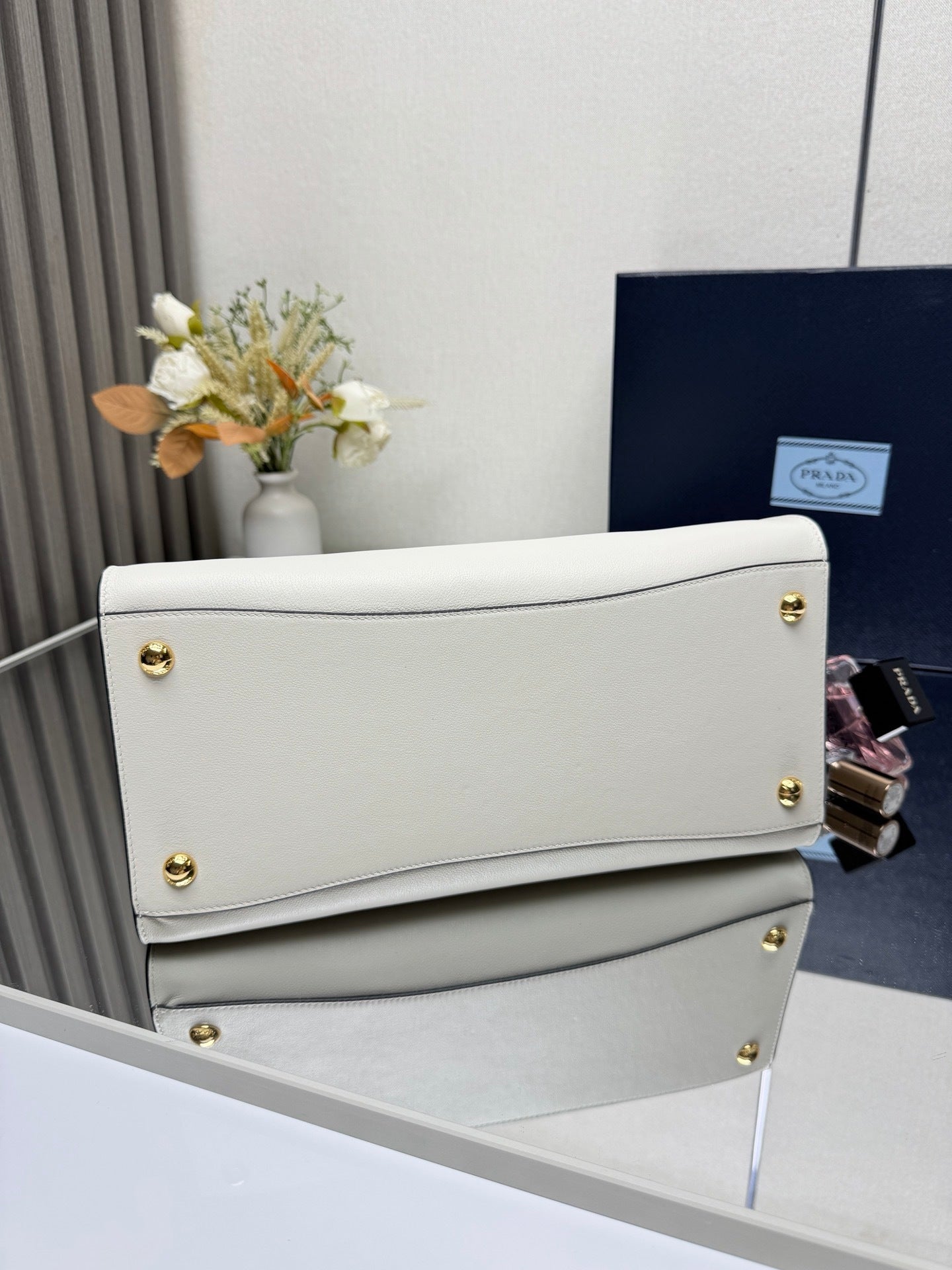 Prada White Leather Dome Satchel Bag With Top Handles 1BG538
