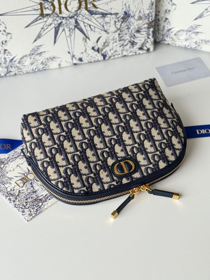 Elegant Dior Cosmetic Pouch With Signature Monogram And Gold - Tone Hardware m928