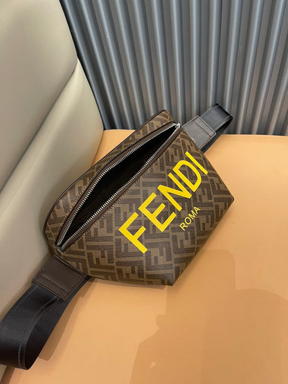 Stylish Fendi Belt Bag With Iconic FF Pattern And Bold Yellow Branding 7vA562