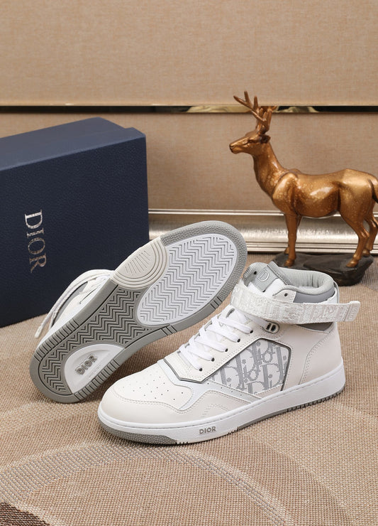 Dior Men's High Top Sneakers with Oblique Pattern and Adjustable Strap