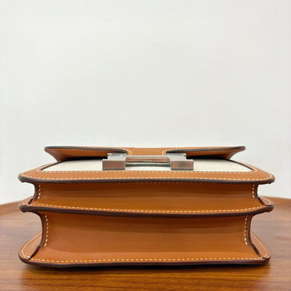 Stylish Hermès Constance - Inspired Canvas and Leather Crossbody Bag with Gold H Buckle 1922
