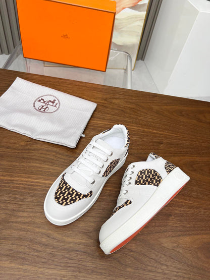 Hermes Women's Sneakers Iconic H Logo Leather Casual Fashion Shoes