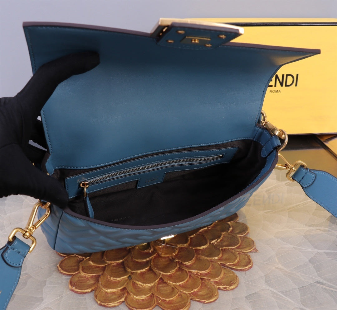 Chic Fendi Baguette Bag With Embossed FF Pattern And Gold - Tone Hardware 52039