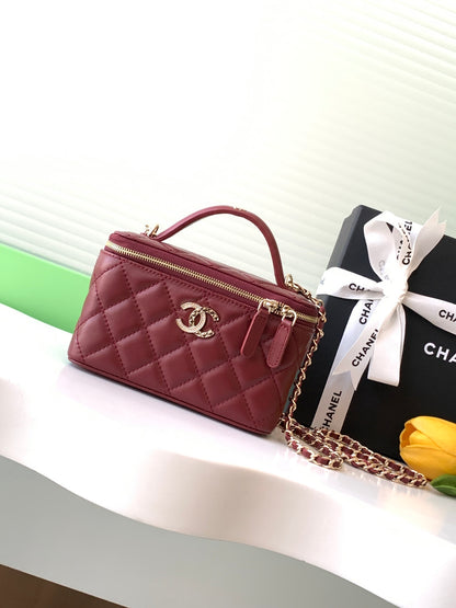 Chanel Classic Vanity Case Black Quilted Leather with Chain Strap AP4494
