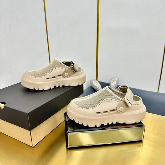 UGG Beige Mesh Clogs With Adjustable Strap For Casual Comfort