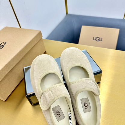 UGG Beige Suede Mary Jane Shoes With Logo Strap