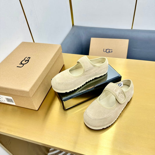 UGG Beige Suede Mary Jane Shoes With Logo Strap