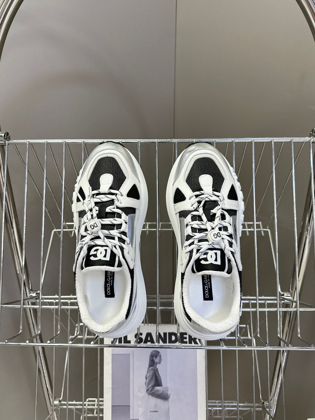 Dolce & Gabbana Unisex Black And White Mesh Sneakers With Branding