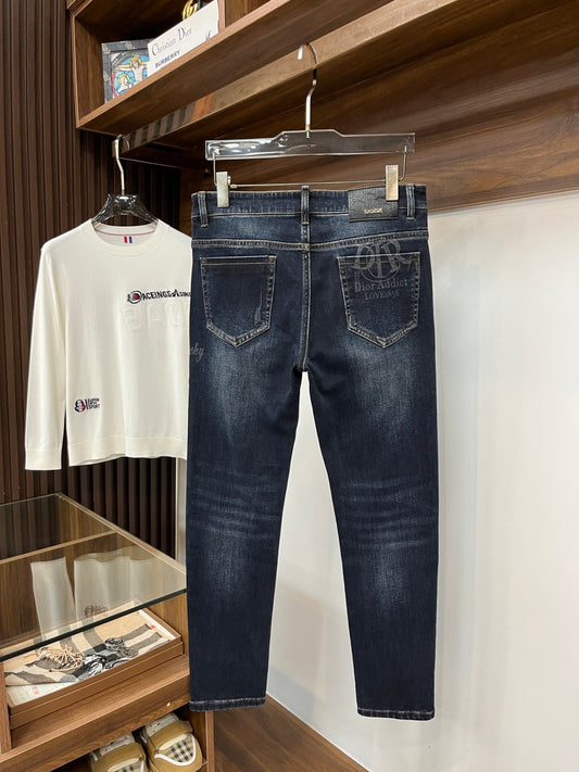 Dior Dark Blue Denim Jeans With Logo And Pattern Details