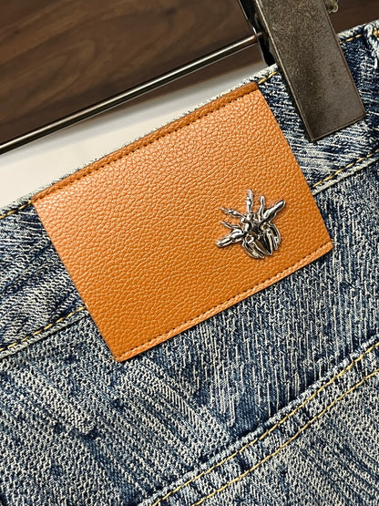 Dior Light Blue Denim Jeans With Unique Pattern And Logo Tag