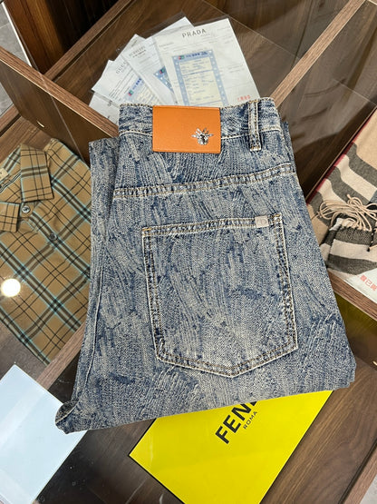 Dior Light Blue Denim Jeans With Unique Pattern And Logo Tag