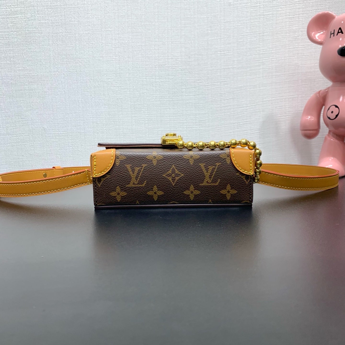 Chic Louis Vuitton Monogram Crossbody Bag With Gold Lock And Bead Chain