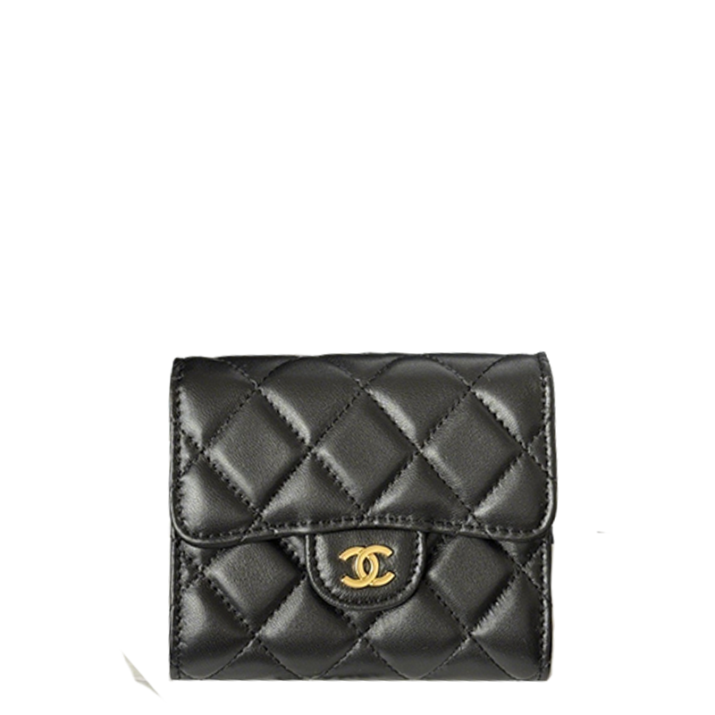 Chanel Black Quilted Leather Small Wallet with Gold - Tone CC Logo 82288