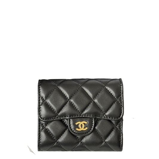 Chanel Black Quilted Leather Small Wallet with Gold - Tone CC Logo 82288