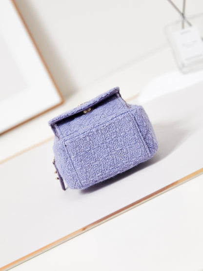 Chanel Mini Backpack in Lavender Tweed with Quilted Pattern and Gold - Tone Chain Straps AP3753