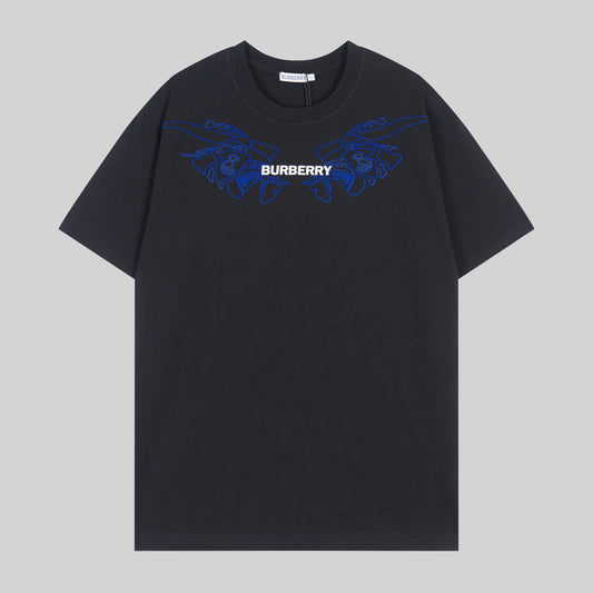 Burberry White/Black/Gray T - Shirt With Blue Equestrian Knight Graphic And Brand Logo