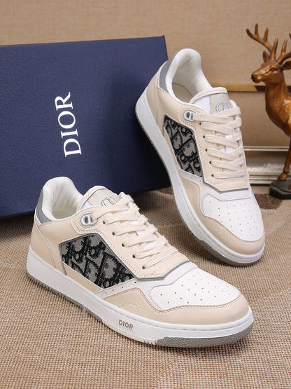 Dior Mens Sneakers Luxury Leather Casual Shoes With Oblique Pattern