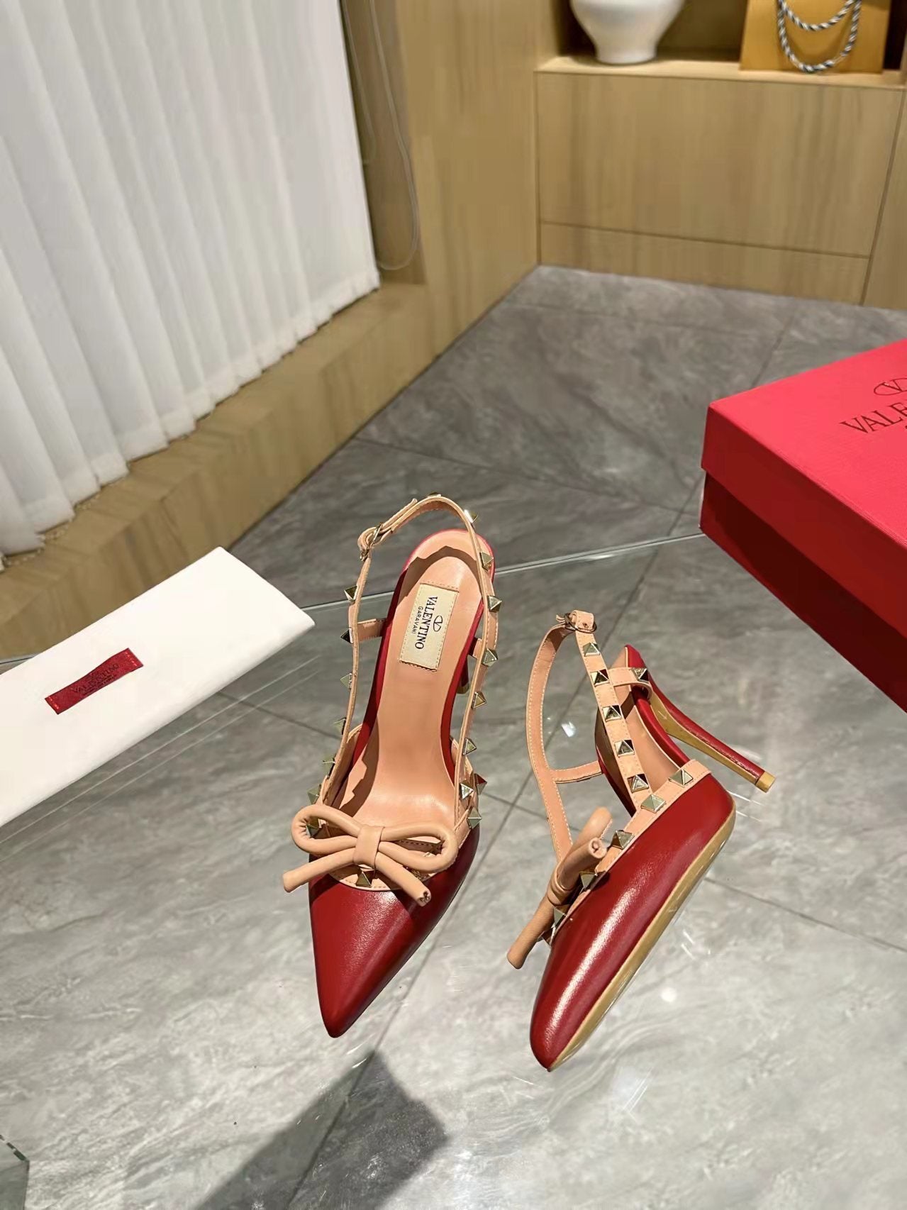 Valentino Women's Rockstud Bow Slingback Pumps Luxury Pointed Toe High Heels