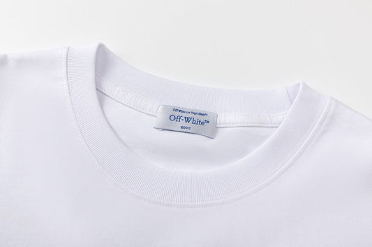 Off White White/Black T Shirt With Stylish Yellow Script Logo On Chest