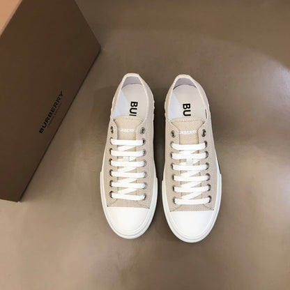 Burberry Unisex Beige Textured Canvas Sneakers Stylish Comfortable Footwear For Men And Women With Minimalist Elegance