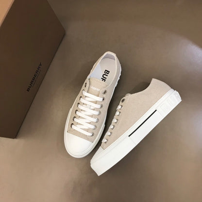 Burberry Unisex Beige Textured Canvas Sneakers Stylish Comfortable Footwear For Men And Women With Minimalist Elegance