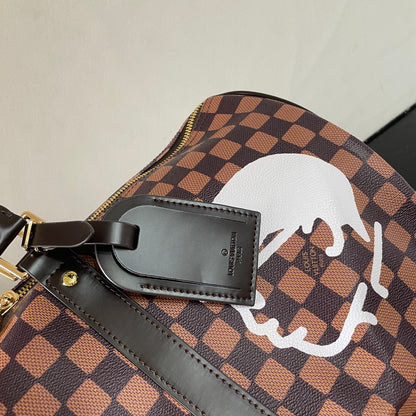 Louis Vuitton Damier Pattern Travel Bag With Unique Graphic Design For Fashion Trips