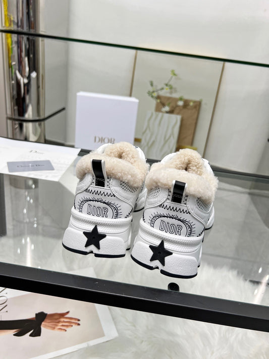 Women's Dior White Sneakers With Warm Fleece Lining