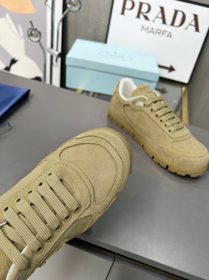 Prada Unisex Sneakers Triangle Logo Suede Luxury Sneakers