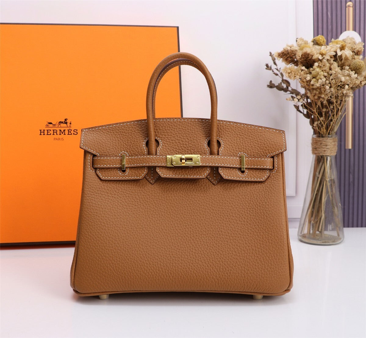 Classic Orange Hermes Birkin Handbag With Gold Hardware 5535