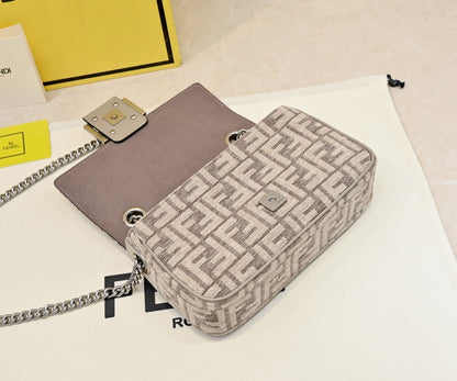 Elegant Fendi Baguette Bag With Signature FF Pattern And Chain Strap 008