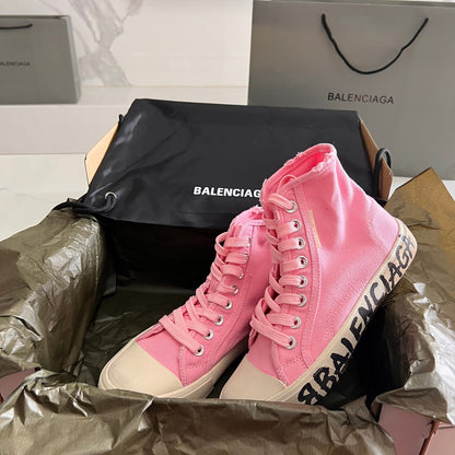 Balenciaga Pink High-Top Canvas Sneakers with Brand Logo Sole for Luxury Street Style