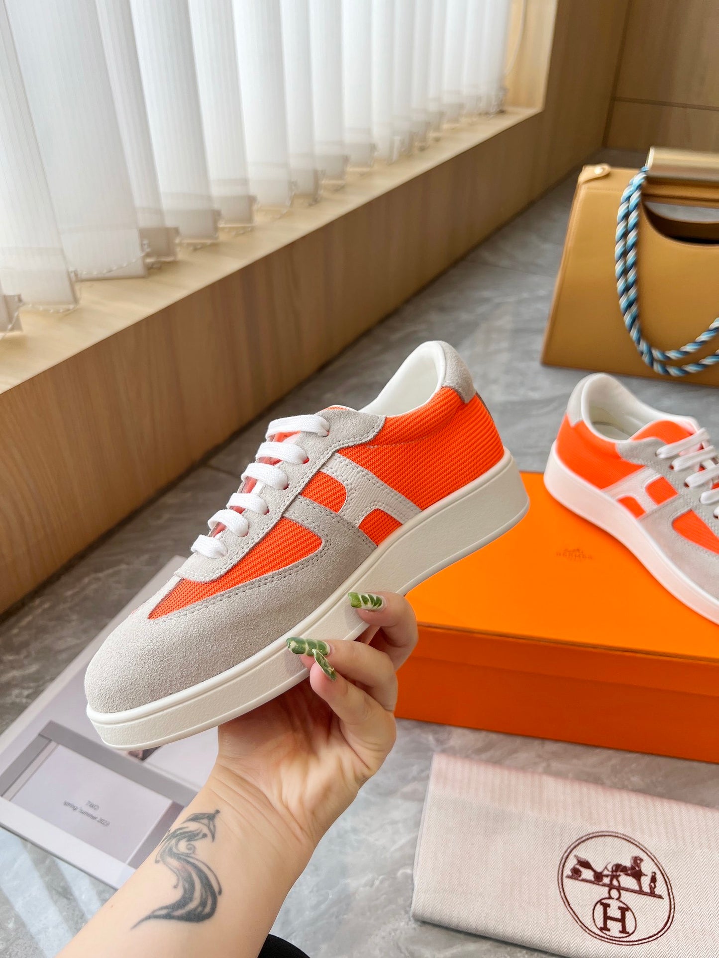 Hermes Women's Sneakers Iconic H Logo Leather Casual Fashion Shoes