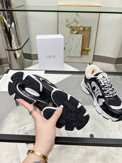 Women's Dior Black And White Sneakers With Fleece Lining