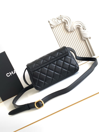 Chanel Black Quilted Leather Belt Bag With Gold CC Logo For Fashionable Looks L4679