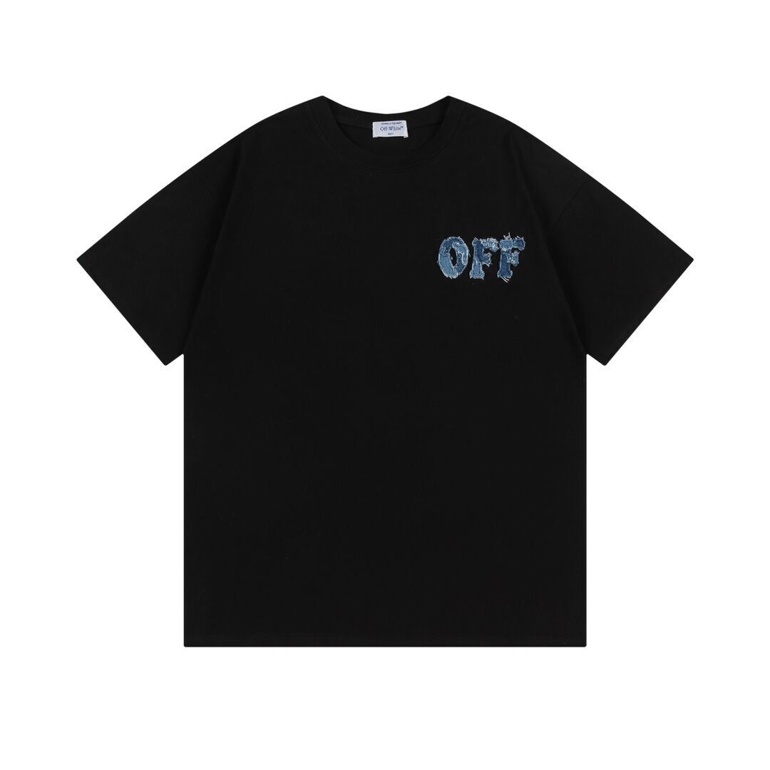 Off White White/Black T - Shirt With Distressed Blue "OFF" Logo On Chest