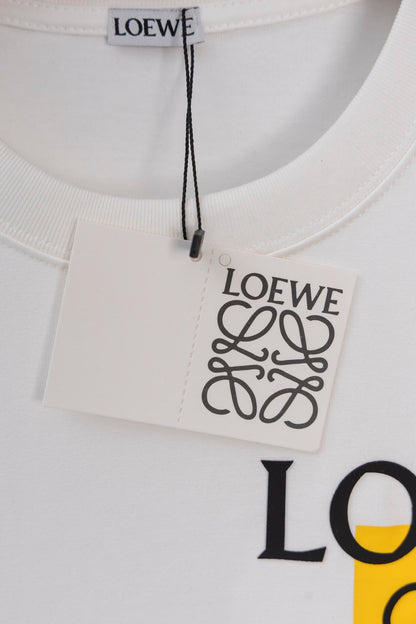 LOEWE White/Black Tee With Yellow Logo Patch For Stylish Casual Wardrobe Update