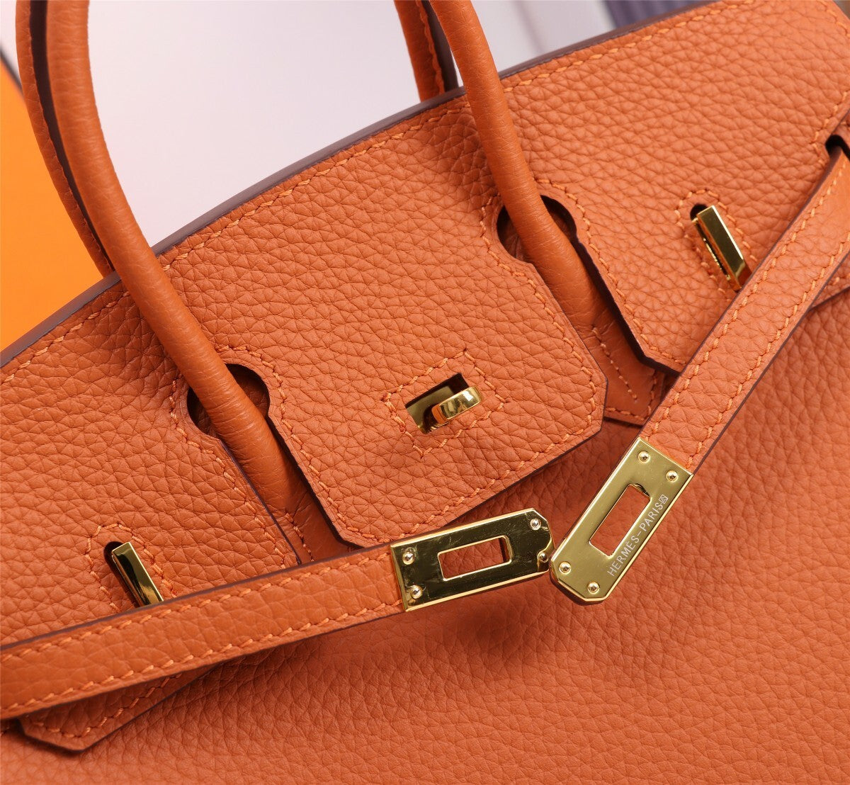 Classic Orange Hermes Birkin Handbag With Gold Hardware 5535