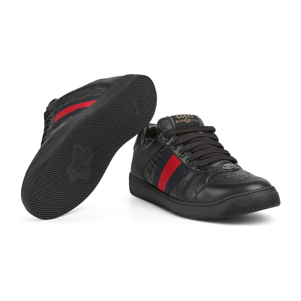Gucci Unisex Sneakers With Iconic Web Stripes And GG Embossed Leather