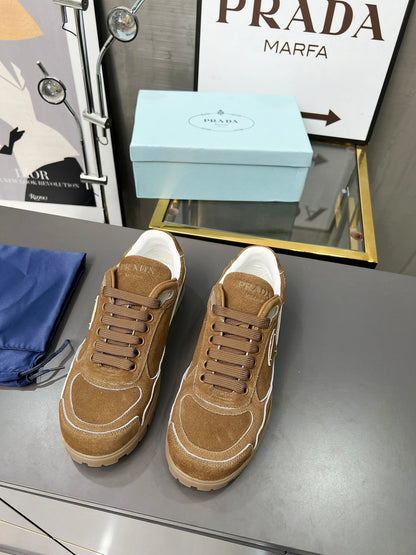 Prada Unisex Sneakers Triangle Logo Suede Luxury Sneakers