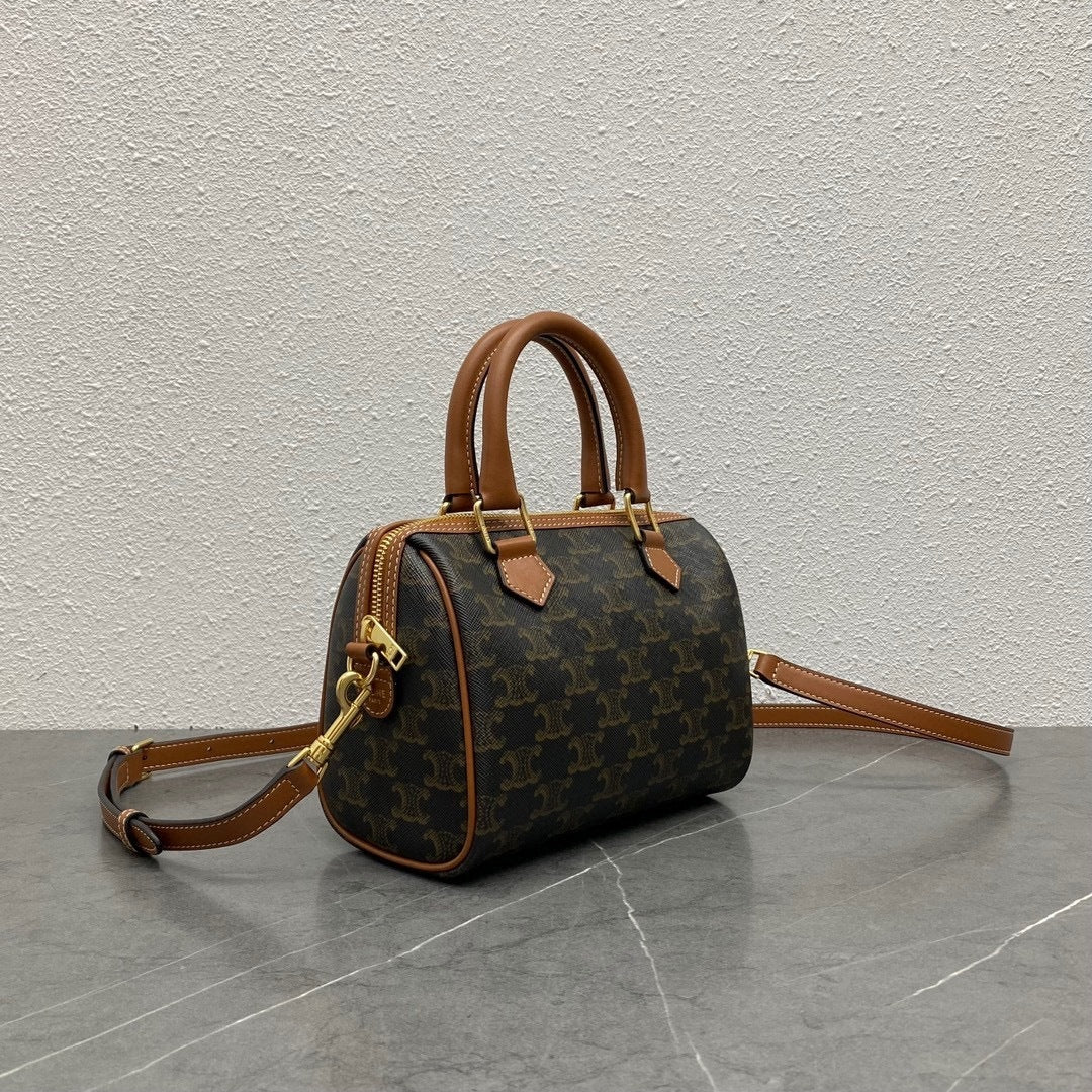 Celine Monogram Canvas Boston Bag With Leather Handles And Strap 197582