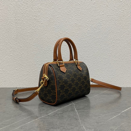Celine Monogram Canvas Boston Bag With Leather Handles And Strap 197582