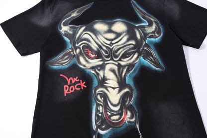 Hellstar Black T Shirt With Bull Head Graphic And We Rock Print