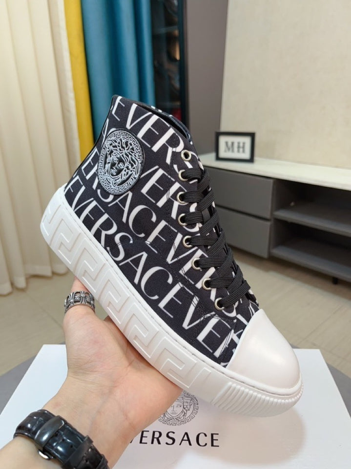 Versace Men's High-Top Sneakers - Luxury Designer Athletic Footwear with Baroque Print & Greek Key
