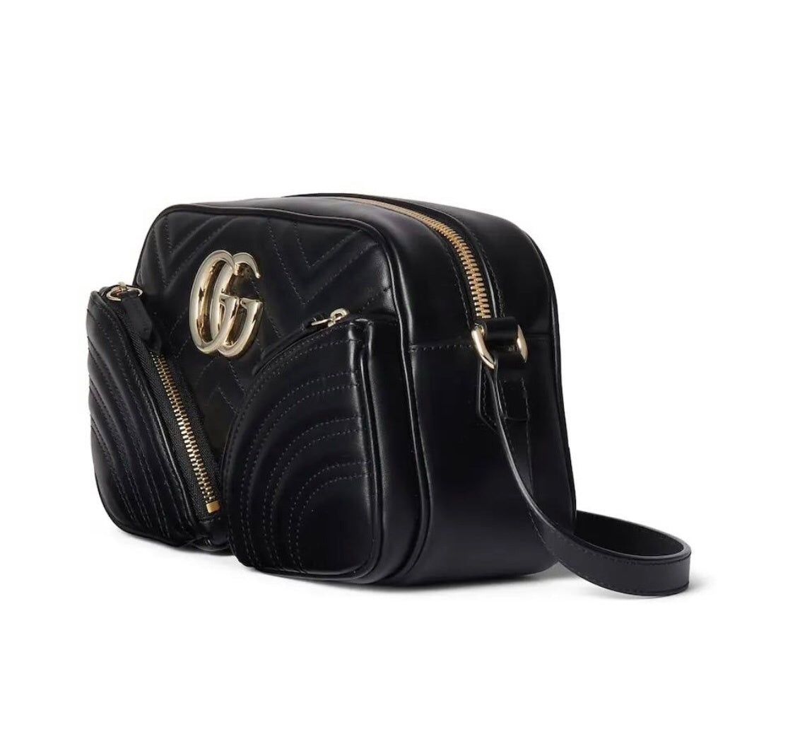 Gucci Black Matelassé Leather Shoulder Bag With Gold Tone Double G Hardware 798715